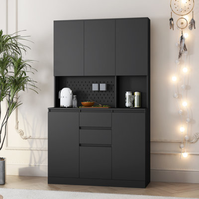 74" Freestanding Kitchen Pantry Cabinet Cupboard With 6 Doors,3 Shelves And 2 Drawer,Versatile Wardrobe & Kitchen Cabinet,Craft Storage Cabinet,Laundr by Latitude Run
