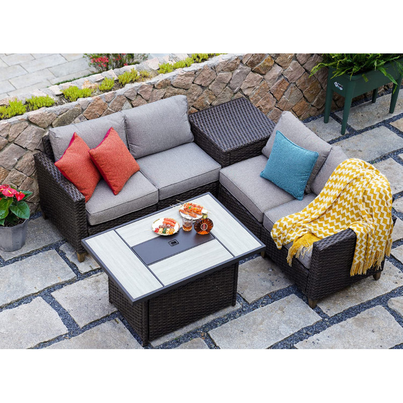 Red Barrel Studio® Outdoor 43 Inch Propane Gas Fire Pit Table, Rectangle Fire Table With Resin Wicker Base, Resin Wicker/Rectangle