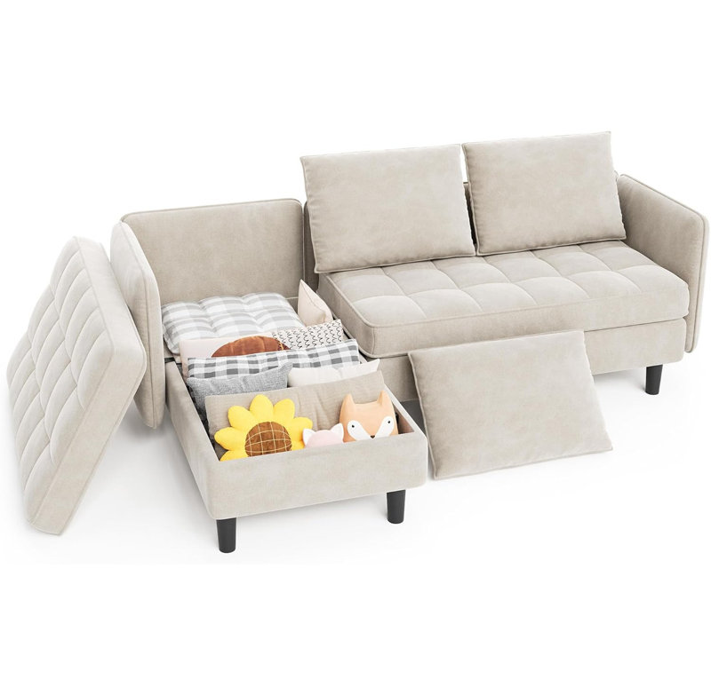 Canapé modulaire en L avec rangement caché, petit canapé en chenille pour les appartements
