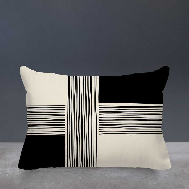 Cassie Abstract Spun Polyester Outdoor Reversible Throw Pillow, Black, 14"H x 20"W