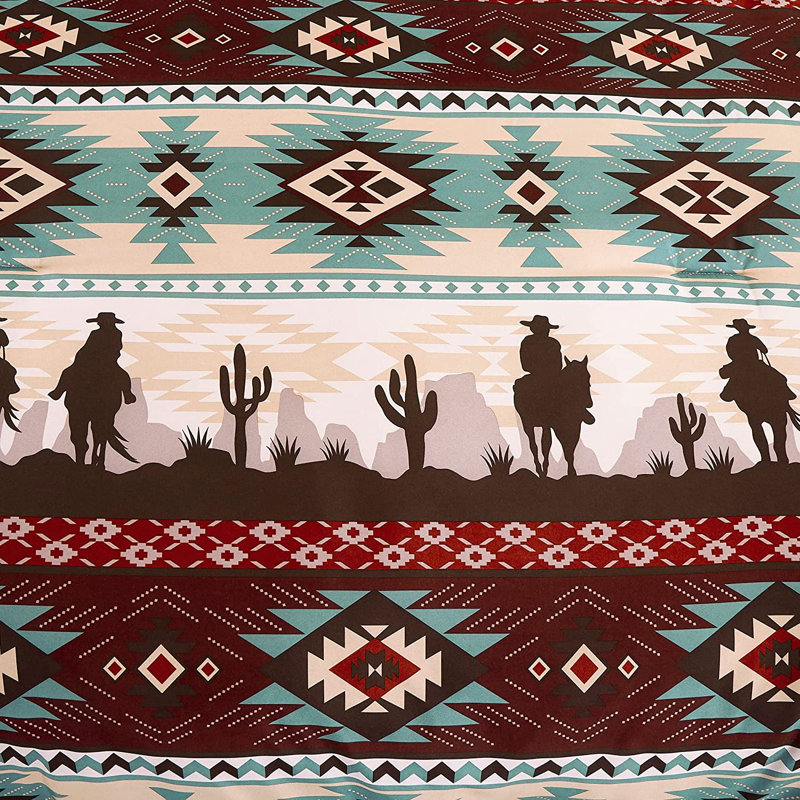 Southwestern Teal and Brown Microfiber Queen Comforter Set