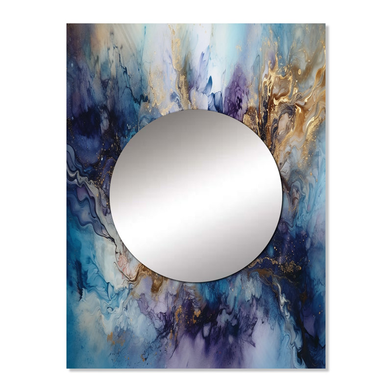 Naisa Gold Purple Captivating Liquid Ink I - Marble Decorative Wall Mirror, Modern Large Mirror, Printed Metal Art, 32" x 24"