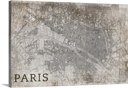 «Map Paris» par Bellinda, impression, H 20 po x l 30 po x 1,5 po, Toile