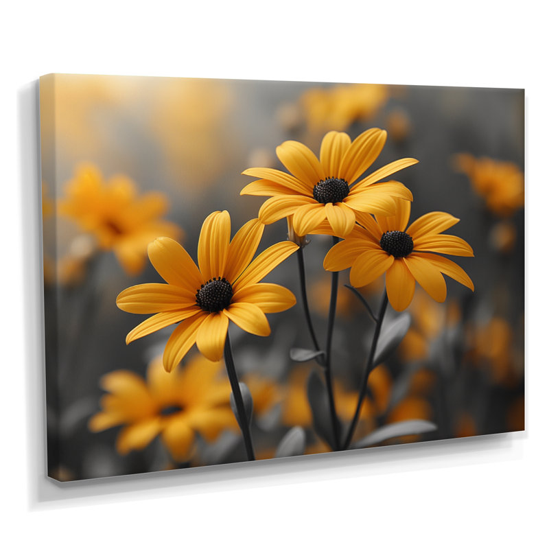 Monochromes jaunes et noirs, fleurs de la forêt I - marguerites, art mural, Toile tendue, H 34 po x l 44 po