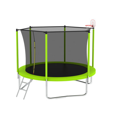 10FT Trampoline For Kids,  Basketball Hoop And Ladder, Outdoor Kids Trampoline With Safety Enclosure,Fast Assembly For Backyard Fun,ASTM Approved -  Ceballos, LNJFBF-K1163P147346