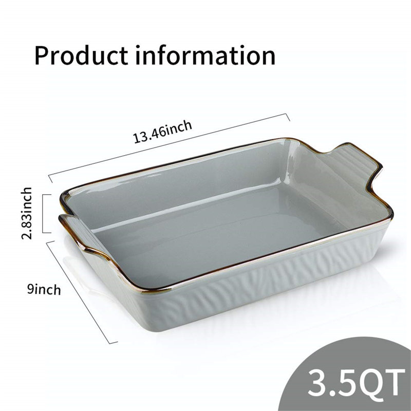 Gray Ceramic 9x13 Rectangular Baking Dish with Handles