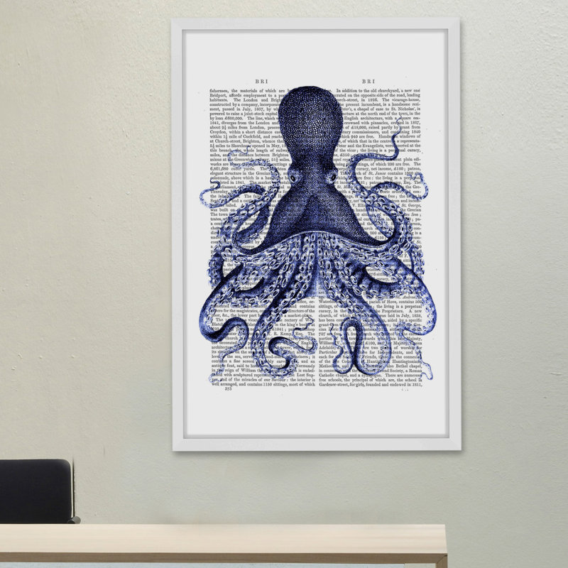 « blue octopus 3 », reproduction d’art encadrée, H 30 po x l 20 po