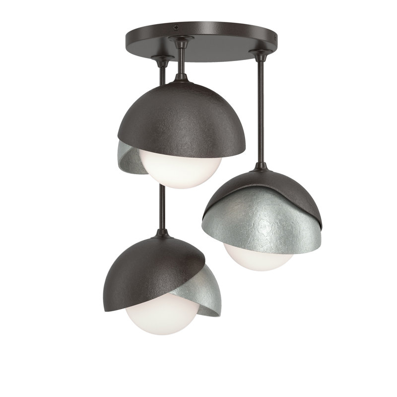 Brooklyn 3 - Light Double Shade Semi Flush Mount, Oil Rubbed Bronze, Vintage Platinum