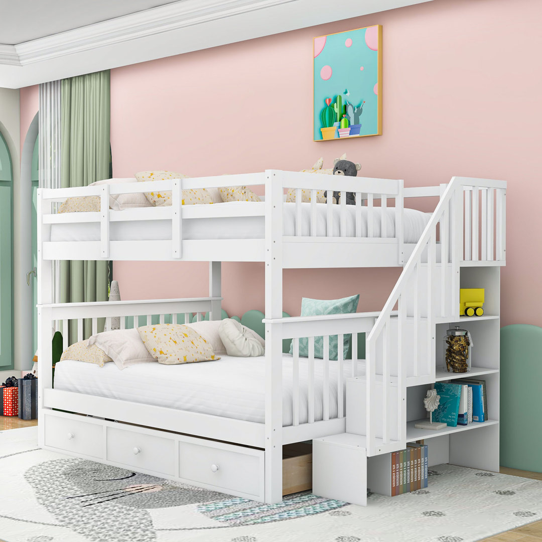 Harolene Kids Full Over Full 3 Drawers Wood Bunk Bed with Shelves Harriet Bee Bed Frame