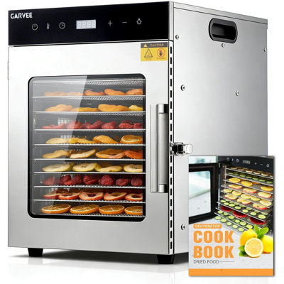 10-Tray Digital Food Dehydrator Machine with Stainless Steel Trays, Adjustable 86-194°F Temp, 24H Timer, Auto Shut-Off, Recipe Book for Jerky, Herbs, Fruits, Vegetables