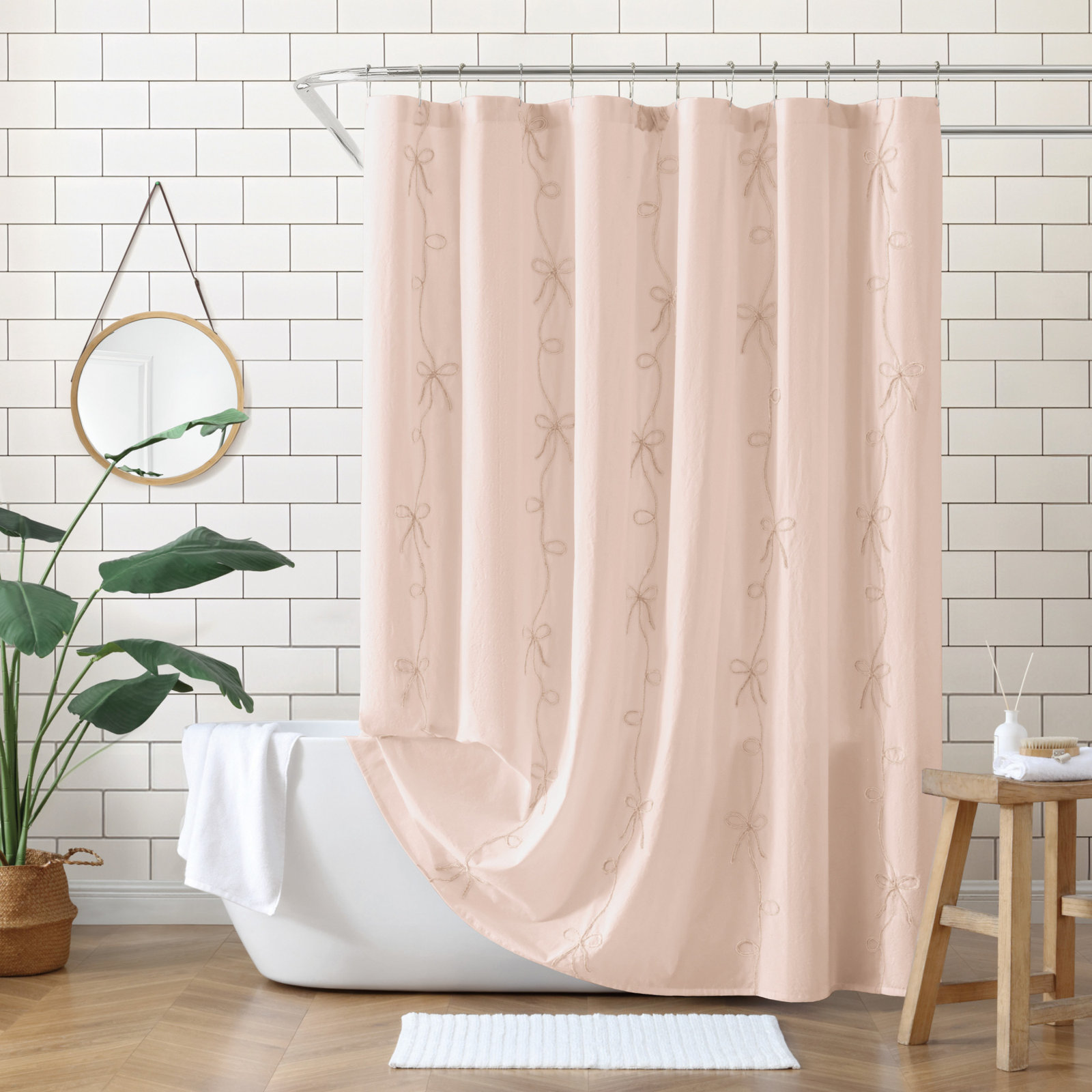 Peri Home Sasha Bows Shower Curtain, Blush