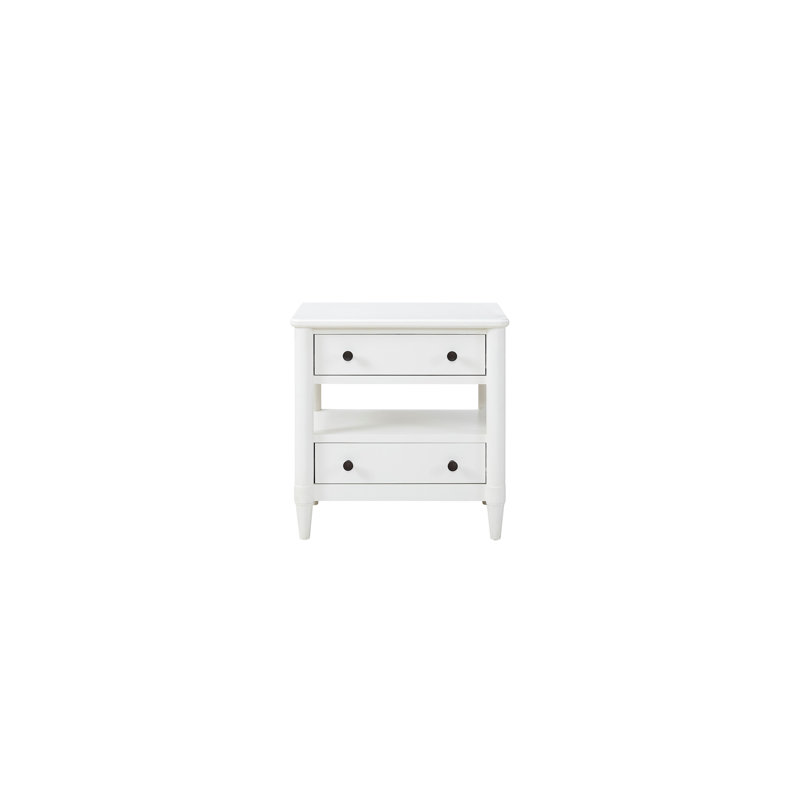 Table de chevet ouverte avec 2 tiroirs, Blanc