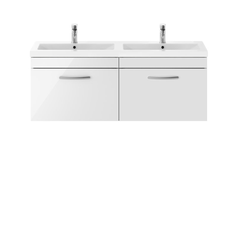 Athena 1208mm Double Bathroom Vanity with Integrated Ceramic Basin, Gloss Gray Mist