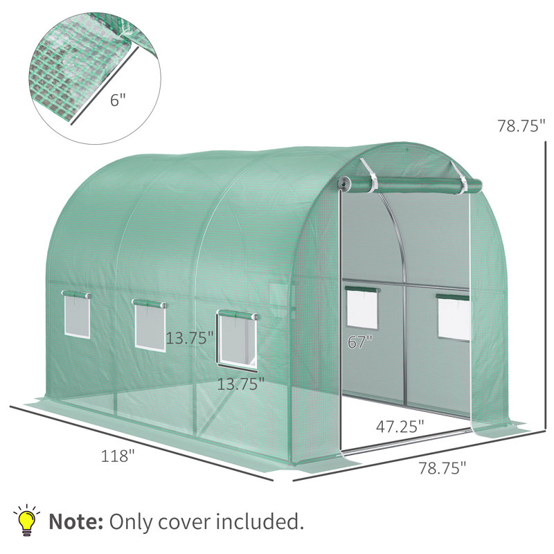 Couvercle de serre en plastique de remplacement, bâche imperméable robuste, H 78,75 po x l 118 po x P 78,75 po, Vert