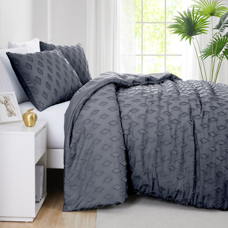 Delta Collection Clipped Jacquard Duvet Cover Set by Southshore Fine Linens, Slate, Queen Duvet Cover + 2 Standard Shams