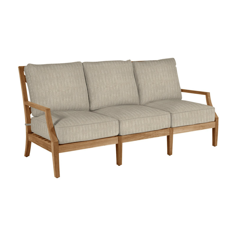 Haley Teak Patio Sofa with Cushions, Welt + Standard fill, Natural Teak, Herringbone Sand