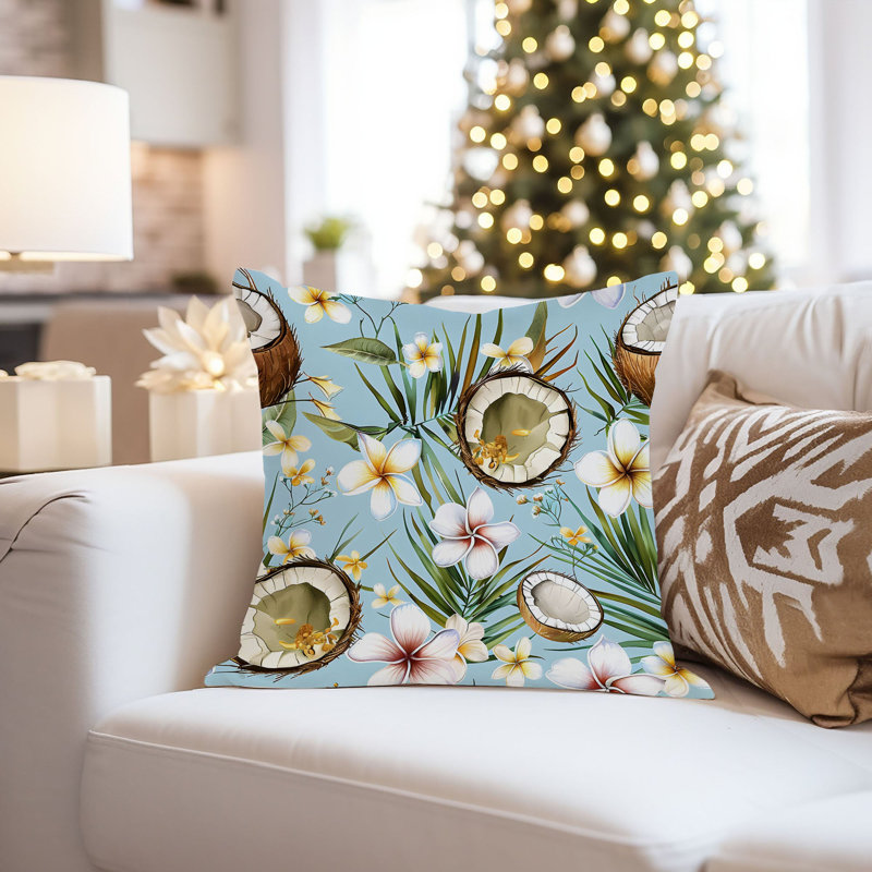 Coconuts Pattern XVI Tropical Throw Pillow Cover, Square 18"