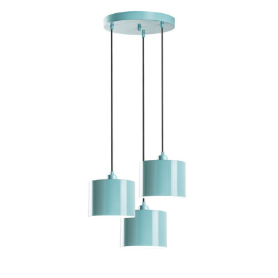 Lustre turquoise élégant, structure en métal, 17,7 po de diamètre | Hauteur réglable de 29,5 à 43,3 po | 3 x douilles E27 (40 W maximum) | Parfait pour la salle à manger, le salon et les vestibules | Design élégant et moderne, ampoule non incluse