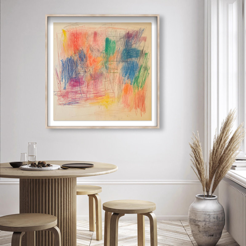 Oliver Gal Colorful Etchings Abstract - Luxury Shadowbox Framed Wall Art, 26" H x 26" W, Cream