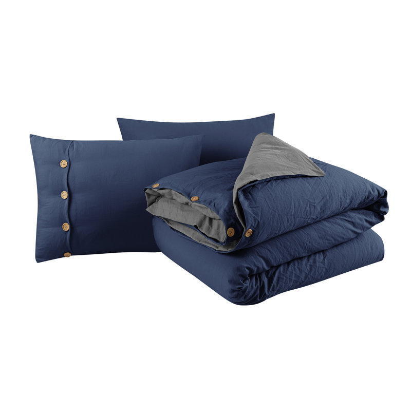 Navy and Graphite Reversible Full/Queen Duvet Cover Set