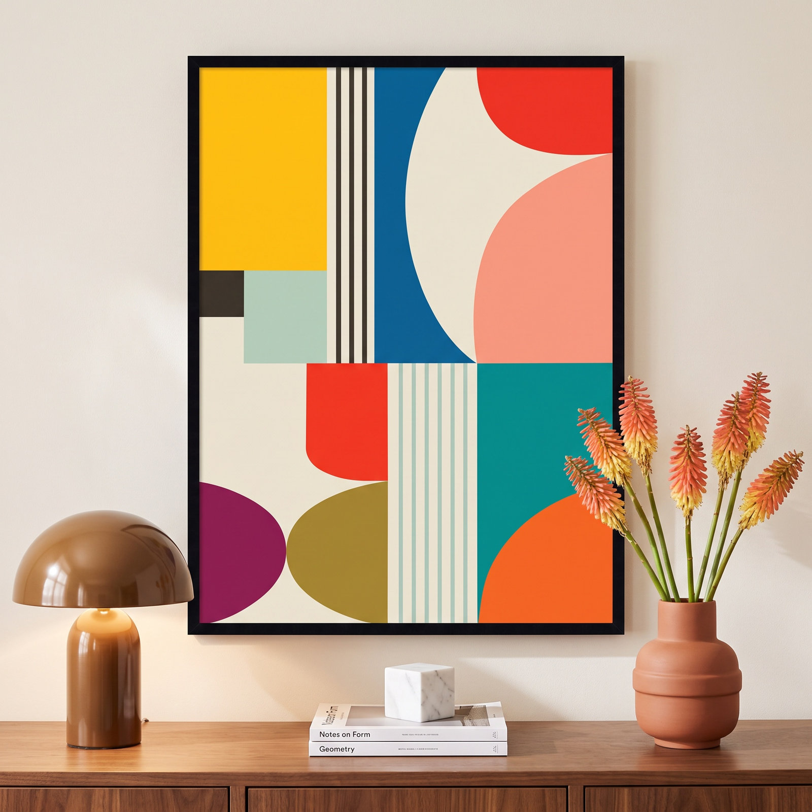 Mid Century Modern Pattern by Rachel Lee, 41" H x 31" W x 1" D, Black