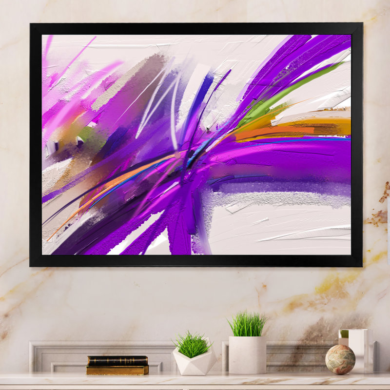 «Brushstroke Purple Spring Element», reproduction sur toile flottante, Cadre noir, H 30 po x l 40 po x P 1,5 po