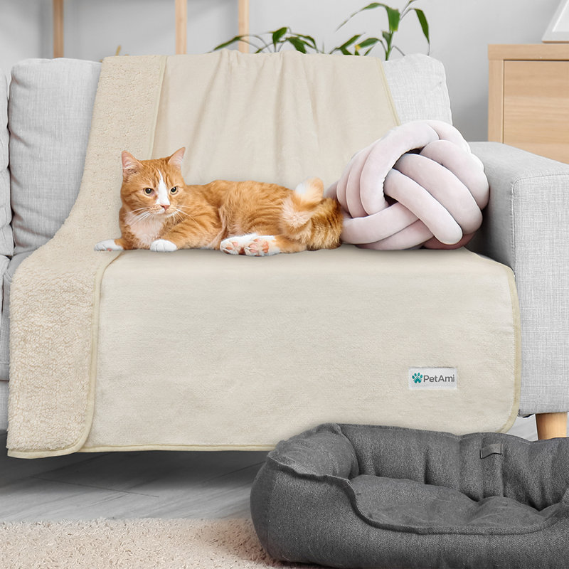 Medium Beige Waterproof Sherpa Fleece Dog Blanket