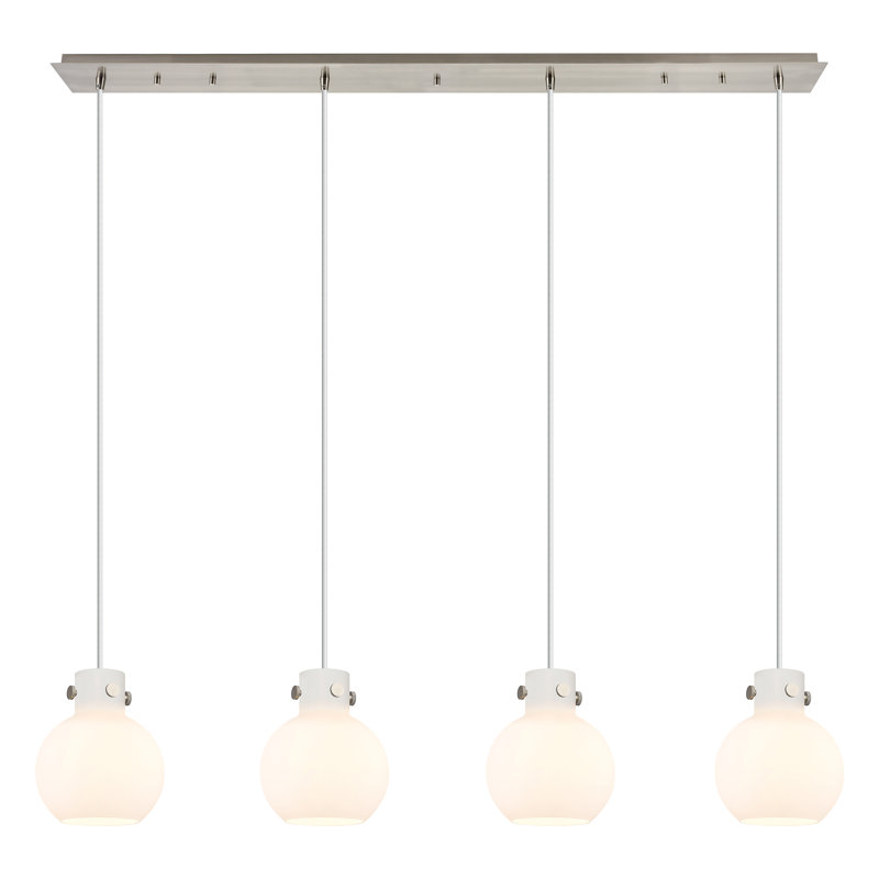 Luminaire suspendu sphère 4 lumières Amrith, Blanc, Nickel satiné brossé