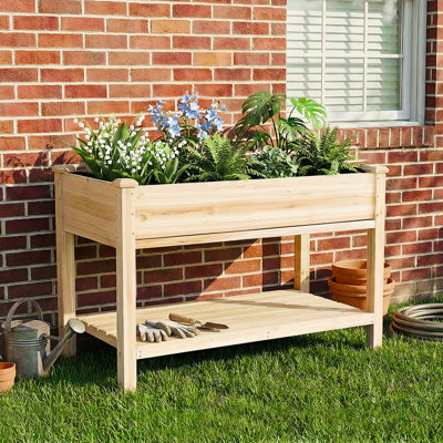 Lit de jardin surélevé de 31,1 pouces de hauteur avec plateau escamotable et doublure de protection, idéal pour le jardinage d'herbes aromatiques sur les grands balcons à légumes