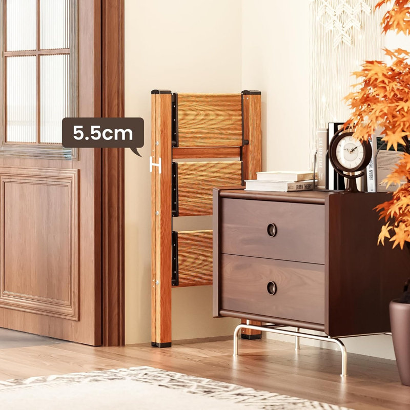 Folding Step Stool with Anti-Slip Wide Pedal, Cute Modern Apperance for Indoor Household Spaces, Brown