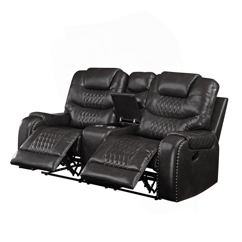 Braylon Magnetite Synthetic Leather Recliner Loveseat With Cupholder Console