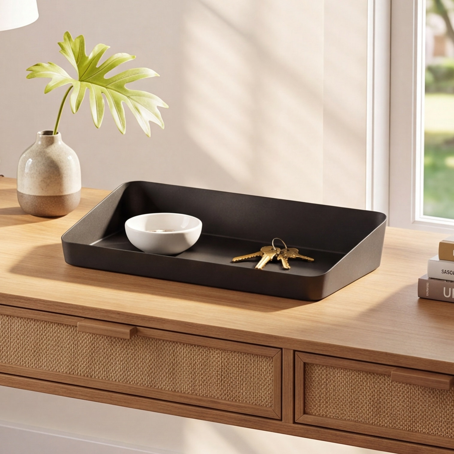 Yamazaki Home Sloped Steel Vanity Tray, Black, 2" H x 11.8" W x 5.3" D
