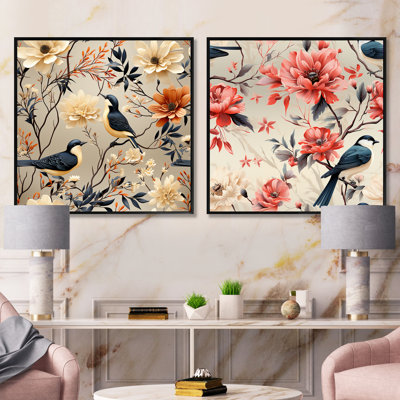 «Marilou Birds On Branch Collage», ensemble de 2 collages floraux carrés