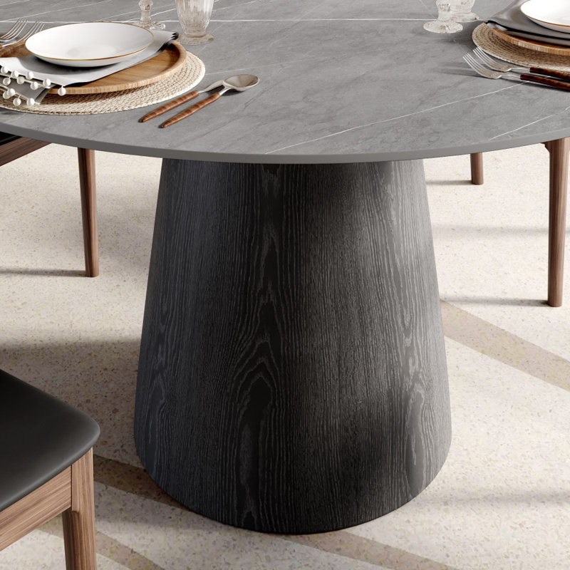Ensemble de table de salle à manger à piédestal moderne avec chaises à dossier courbé,  5 pièces: table, 4 chaises, Gris