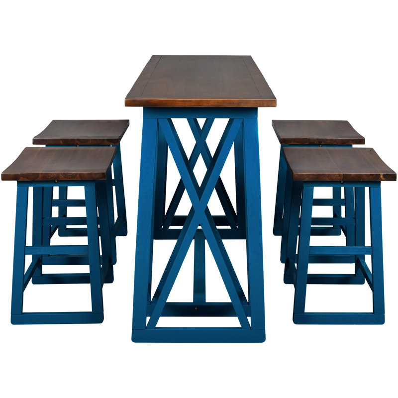 Console en bois massif 36,02 po Valdrina, Brun, Bleu