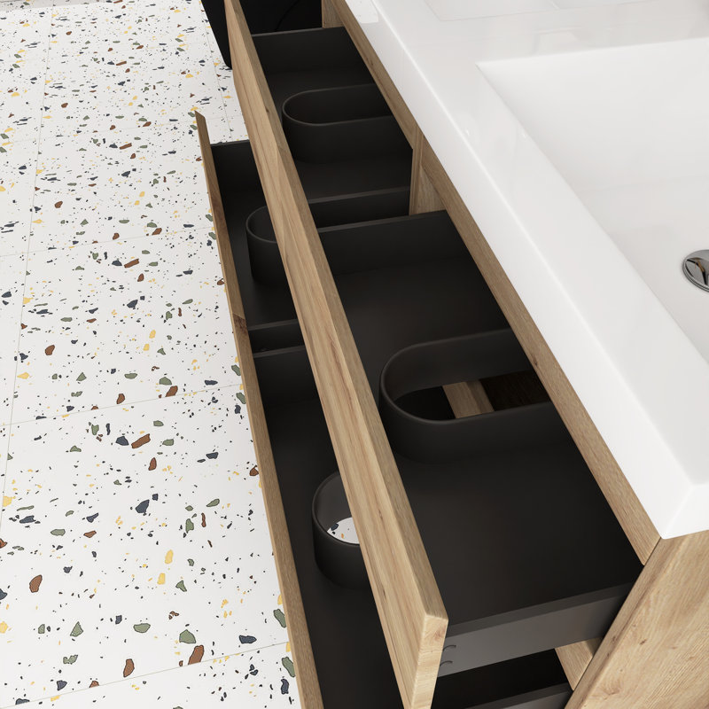 Ensemble de meuble-lavabo double 48 po en chêne avec plateau en résine intégré, Chêne