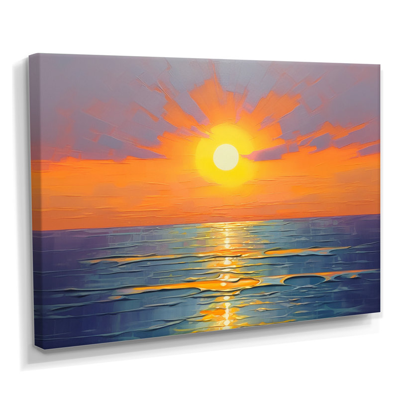 «Ethereal Ocean Horizon Orange Sunset Serene Waves», reproduction d'art sur la plage et l'océan, H 30 po x l 40 po x P 1,5 po