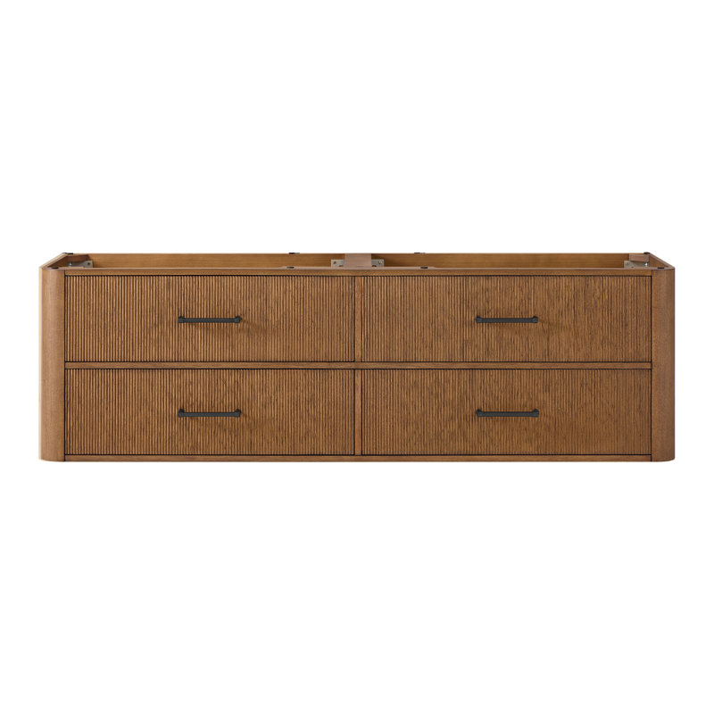 Meuble-lavabo double mural Francesca WM de 72 pouces, fini noyer grillé, sans comptoir ni lavabo, garniture noire mate