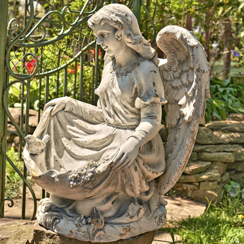 Statue de jardin ange assis enfant magnésium, Antiqque gris