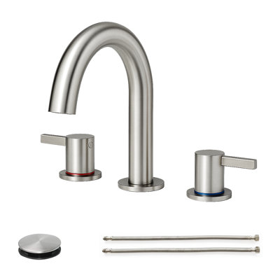 Robinet de lavabo surdimensionné de 8 pouces, 2 poignées, 3 trous avec lavabo à 360 ° et bonde escamotable, nickel brossé