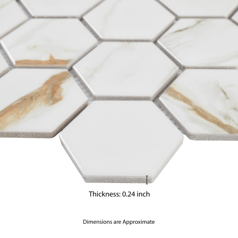 Calacatta Gold Hexagon 11 in. x 13 in. Matte Porcelain Mosaic Floor and Wall Tile