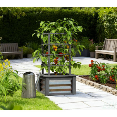 Versatile Raised Garden Bed,Galvanized Planter Box Elevated Garden Bed,Wooden Garden Bed With Trellis