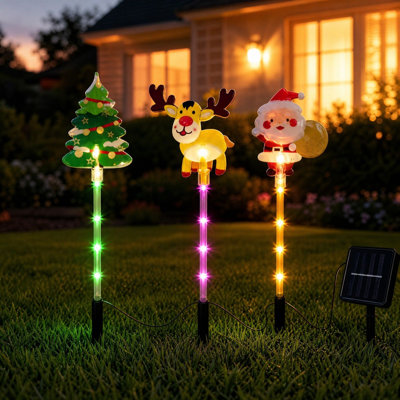 Décorations de Noël solaires à piquer au sol, guirlandes lumineuses pour jardin, décorations de Noël et lumières des fêtes