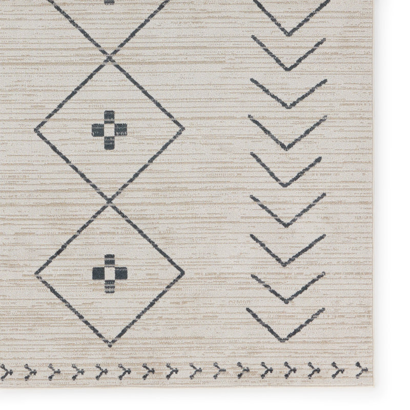 Phoebe Machine WashableGeometric Area Rug in Cream/Dark Slate, Runner 2'8" x 10'
