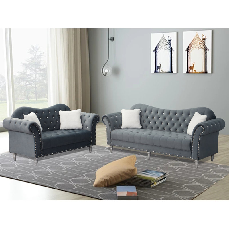 Ensemble de salon 2 pièces Kaula, Velours gris foncé