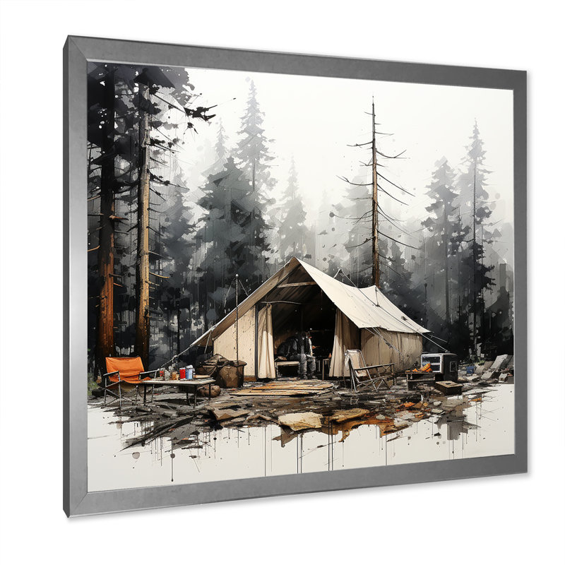 Tente de camping dans un paysage hivernal, H 30 po x l 30 po x P 1 po, Cadre simple argenté