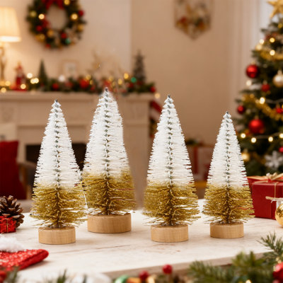 4 pièces de sapin de Noël artificiel à blocs de couleur en forme de bloc de pin avec base en bois, sapins de Noël pour la décoration de fête