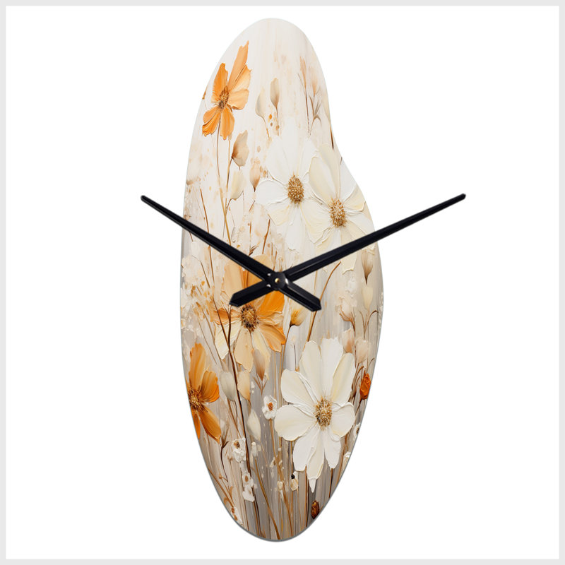 Minimalisme jaune jaune fleur blanche Collage II - forme incurvée grande horloge murale 3D, Moyenne