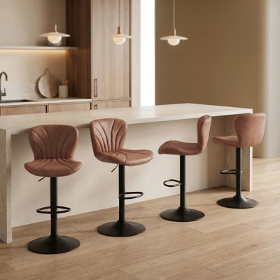  Tabourets de bar pivotants réglables, chaises de comptoir modernes en cuir synthétique avec dossier et repose-pieds pour îlot de cuisine