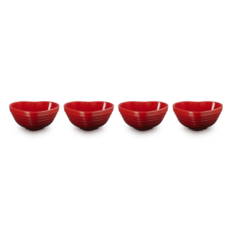 Le Creuset Stoneware Set Of 4 Heart Mini Bowls Multi Color, Red